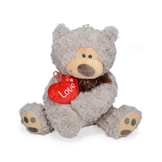 "Oso Peluche Barrigón 31cm Café con Listón y Corazón - Suave Abrazo Regalo"