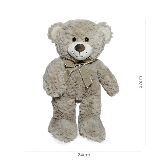 Oso Bebé Laborioso Peluche 37cm Gris con Moño - Suave y Tierno