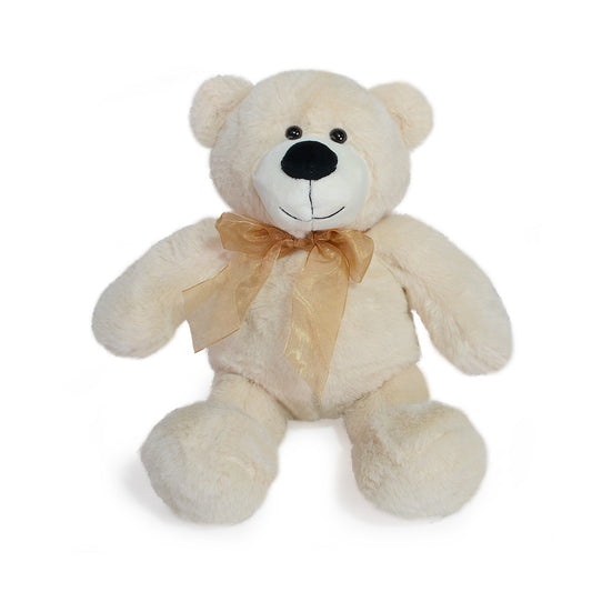 Oso Waffle con Moño Café 25cm Beige - Peluche Suave para Regalo