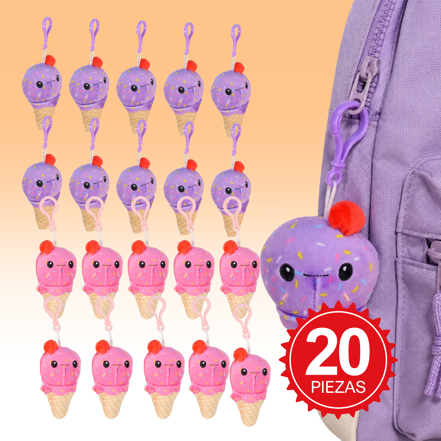 Kit de Llaveros Nieve 20 Piezas – Rosa y Morado